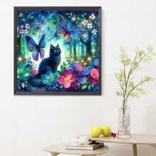 Load image into Gallery viewer, Diamond Painting - Full Round - Kitten and butterfly in the mysterious forest (30*30CM)