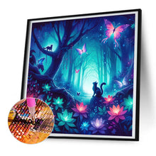 Load image into Gallery viewer, Diamond Painting - Full Round - Kitten and butterfly in the mysterious forest (30*30CM)