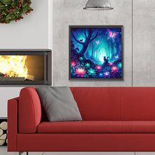 Load image into Gallery viewer, Diamond Painting - Full Round - Kitten and butterfly in the mysterious forest (30*30CM)