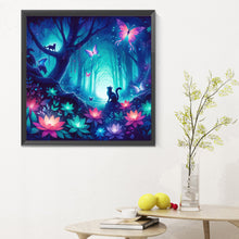 Load image into Gallery viewer, Diamond Painting - Full Round - Kitten and butterfly in the mysterious forest (30*30CM)