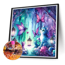 Load image into Gallery viewer, Diamond Painting - Full Round - Kitten and butterfly in the mysterious forest (30*30CM)