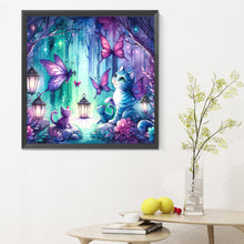 Load image into Gallery viewer, Diamond Painting - Full Round - Kitten and butterfly in the mysterious forest (30*30CM)