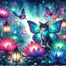 Load image into Gallery viewer, Diamond Painting - Full Round - Kitten and butterfly in the mysterious forest (30*30CM)