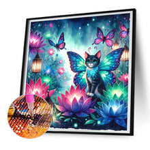 Load image into Gallery viewer, Diamond Painting - Full Round - Kitten and butterfly in the mysterious forest (30*30CM)