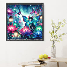 Load image into Gallery viewer, Diamond Painting - Full Round - Kitten and butterfly in the mysterious forest (30*30CM)