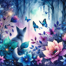 Load image into Gallery viewer, Diamond Painting - Full Round - Kitten and butterfly in the mysterious forest (30*30CM)