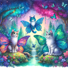 Load image into Gallery viewer, Diamond Painting - Full Round - Kitten and butterfly in the mysterious forest (30*30CM)