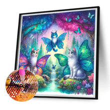 Load image into Gallery viewer, Diamond Painting - Full Round - Kitten and butterfly in the mysterious forest (30*30CM)