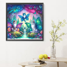 Load image into Gallery viewer, Diamond Painting - Full Round - Kitten and butterfly in the mysterious forest (30*30CM)
