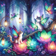 Load image into Gallery viewer, Diamond Painting - Full Round - Kitten and butterfly in the mysterious forest (30*30CM)
