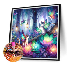 Load image into Gallery viewer, Diamond Painting - Full Round - Kitten and butterfly in the mysterious forest (30*30CM)