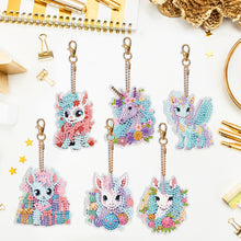Load image into Gallery viewer, 6 PCS Diamond Art Keyring Colorful Pony Double Sided Diamond Painting Keychain