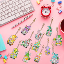 Load image into Gallery viewer, 12 PCS Double Sided Diamond Painting Art Keychain Pendant for Beginners (Gnome)