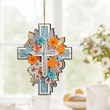 Load image into Gallery viewer, Wooden Cross 5D DIY Diamond Painting Hanging Pendant for Garden Window Decor(01)
