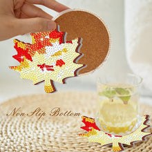 Load image into Gallery viewer, 8 PCS Acrylic Diamond Painting Art Coaster Kit with Holder (Maple Leaf Painting)