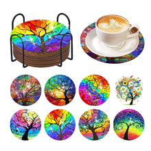 Load image into Gallery viewer, 8 PCS Acrylic Diamond Painting Art Coaster Kit with Holder (Rainbow Tree)