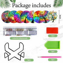 Load image into Gallery viewer, 8 PCS Acrylic Diamond Painting Art Coaster Kit with Holder (Rainbow Tree)