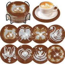 Load image into Gallery viewer, 8 PCS Acrylic Diamond Painting Art Coaster Kit with Holder for Beginner (Coffee)