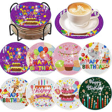 Load image into Gallery viewer, 8 PCS Acrylic Diamond Painting Art Coaster Kit with Holder (Happy Birthday)