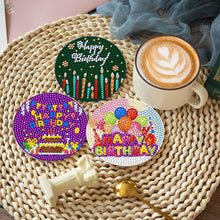 Load image into Gallery viewer, 8 PCS Acrylic Diamond Painting Art Coaster Kit with Holder (Happy Birthday)