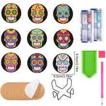 Load image into Gallery viewer, 9 PCS Acrylic Diamond Painting Coasters Kits with Holder for Adults Kids (Skull)