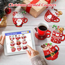 Load image into Gallery viewer, 8 PCS Wooden Diamond Painting Art Coasters Kits with Holder (Christmas Cup)
