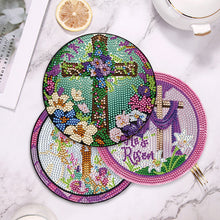 Load image into Gallery viewer, 4 PCS Wooden Diamond Painted Placemats Round Placemat with Holder (Cross)