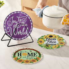 Load image into Gallery viewer, 4 PCS Wooden Diamond Painted Placemats Round Placemat with Holder (Home)