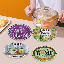 Load image into Gallery viewer, 4 PCS Wooden Diamond Painted Placemats Round Placemat with Holder (Home)