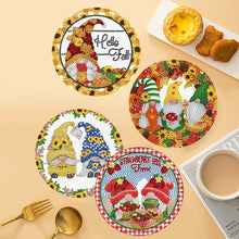 Load image into Gallery viewer, 4 PCS Wooden Diamond Painted Placemats Round Placemat with Holder (Gnome)