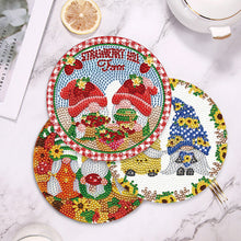 Load image into Gallery viewer, 4 PCS Wooden Diamond Painted Placemats Round Placemat with Holder (Gnome)
