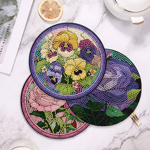 Load image into Gallery viewer, 4PCS Wooden Diamond Painted Placemat Round Placemat with Holder(Rose Bouquet #7)