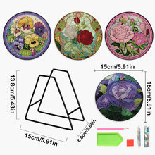 Load image into Gallery viewer, 4PCS Wooden Diamond Painted Placemat Round Placemat with Holder(Rose Bouquet #7)