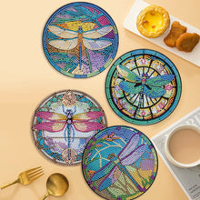 Load image into Gallery viewer, 4 PCS Wooden Diamond Painted Placemats Round Placemat with Holder (Dragonfly)