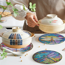 Load image into Gallery viewer, 4 PCS Wooden Diamond Painted Placemats Round Placemat with Holder (Dragonfly)