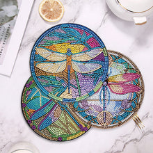 Load image into Gallery viewer, 4 PCS Wooden Diamond Painted Placemats Round Placemat with Holder (Dragonfly)