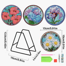 Load image into Gallery viewer, 4 PCS Acrylic Diamond Painted Placemats Tableware Mat with Holder (Glass Flower)