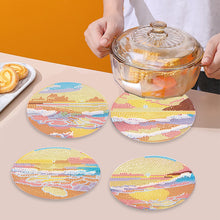 Load image into Gallery viewer, 4PCS Acrylic Diamond Painted Placemats Tableware Mat with Holder(Beach Sea Wave)