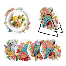 Load image into Gallery viewer, 4 PCS Acrylic Diamond Painted Placemats Tableware Mat with Holder(Flower Parrot)