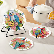 Load image into Gallery viewer, 4 PCS Acrylic Diamond Painted Placemats Tableware Mat with Holder(Flower Parrot)