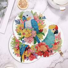 Load image into Gallery viewer, 4 PCS Acrylic Diamond Painted Placemats Tableware Mat with Holder(Flower Parrot)