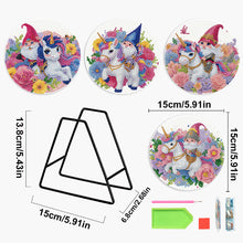 Load image into Gallery viewer, 4 PCS Acrylic Diamond Painted Placemats Tableware Mat with Holder(Unicorn Gnome)