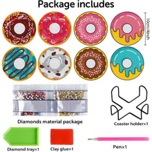 Load image into Gallery viewer, 8 PCS Wooden Diamond Painting Coasters Kits with Holder for Adult Kid (Doughnut)