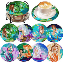 Load image into Gallery viewer, 8 PCS Wooden Diamond Painting Coasters Kits with Holder for Adult Kid (Mermaid)