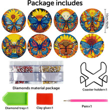 Load image into Gallery viewer, 8 PCS Wooden Diamond Painting Coasters Kits with Holder for Adult Kid(Butterfly)