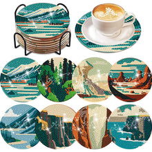 Load image into Gallery viewer, 8 PCS Wooden Diamond Painting Coasters Kits with Holder for Adult Kid(Landscape)