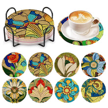 Load image into Gallery viewer, 8 PCS Wooden Diamond Painting Coasters Kits with Holder for Adult Kid (Flower)