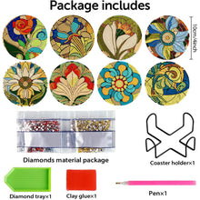 Load image into Gallery viewer, 8 PCS Wooden Diamond Painting Coasters Kits with Holder for Adult Kid (Flower)