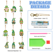 Load image into Gallery viewer, 12 PCS Gnome Double Sided Special Shape Diamond Painting Keychain Pendant(Green)