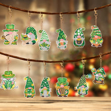Load image into Gallery viewer, 12 PCS Gnome Double Sided Special Shape Diamond Painting Keychain Pendant(Green)